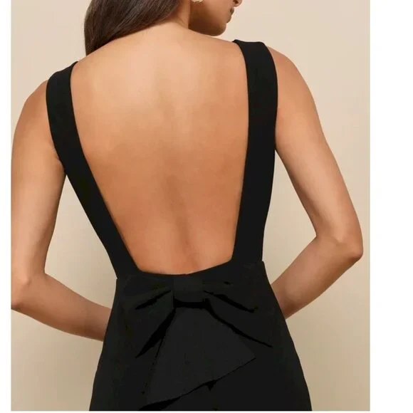 Lulus Exquisite Refinement Black Backless Bow Ruffled Maxi Dress Lulus XS NWT - Picture 7 of 8
